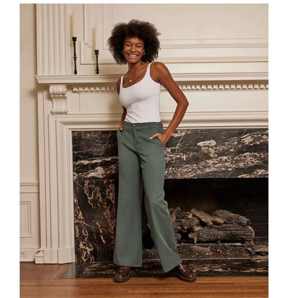 Summersalt Women’s Olive Green The Easy High-Waisted Flare Pant Twill Tencel Fab - Picture 13 of 13